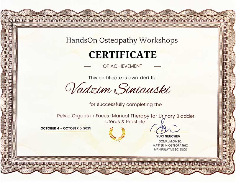 Certificate of Achievement Pelvic Organs Manual Therapy